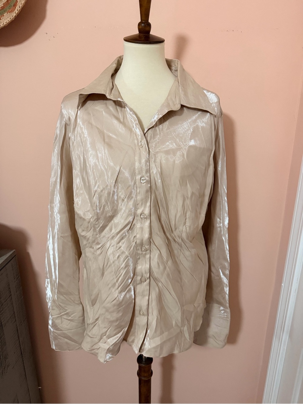 Vintage Unique Spectrum Metallic Finish Champagne Button-Up Shirt 2X